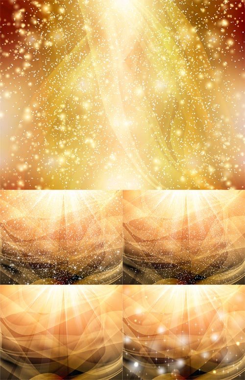 Vector Set - 5 Golden Light Backgrounds 7