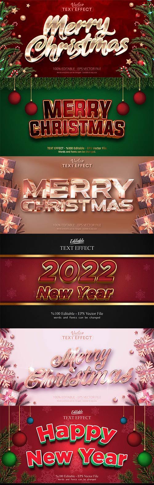 2022 New year, Merry christmas editable text effect premium vector vol 2