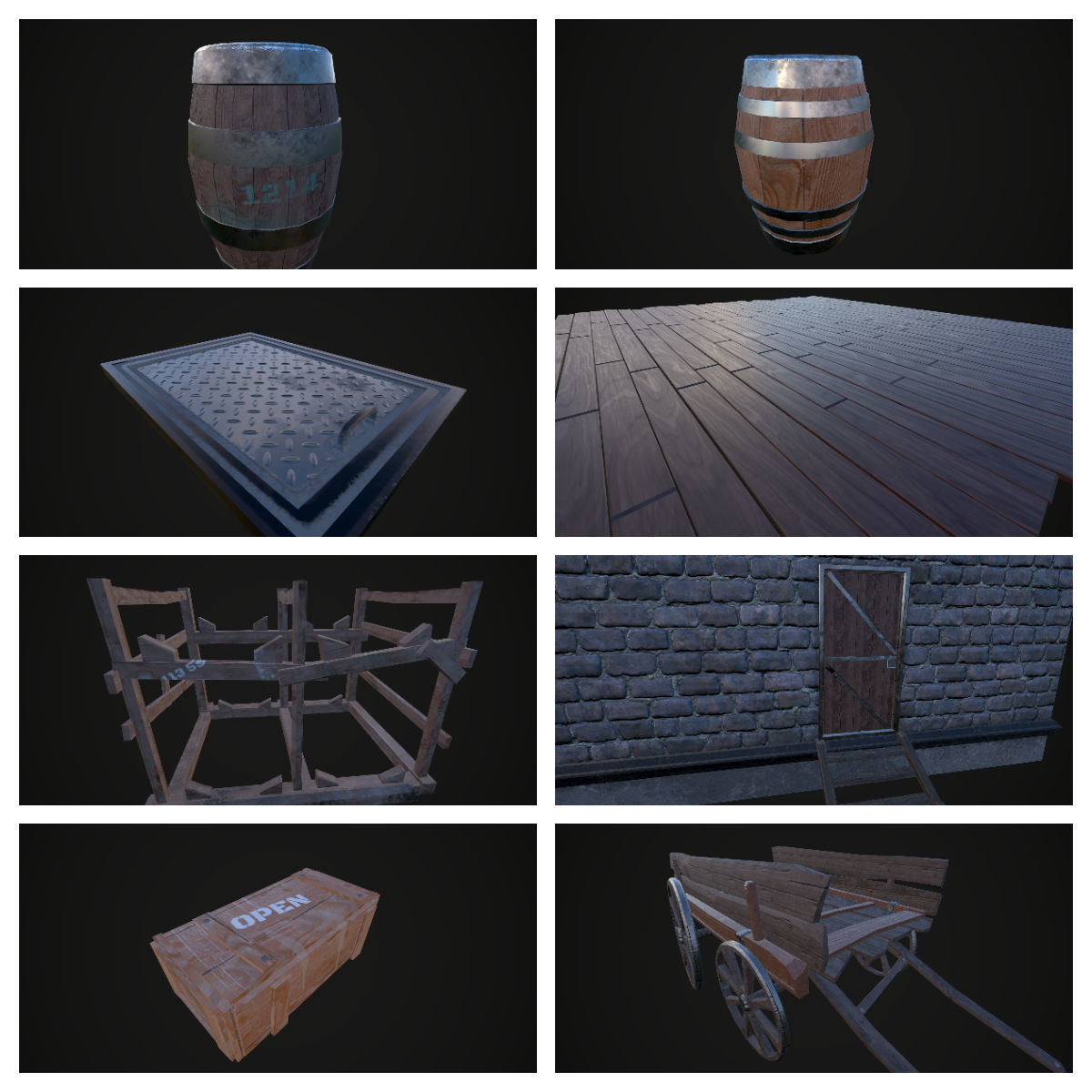 Medieval Barrels and boxes scene