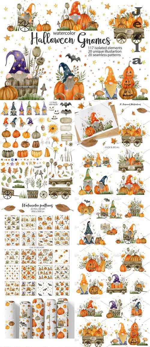 Watercolor Gnomes Halloween - 6439335