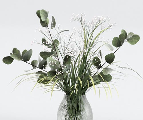 Bouquet of eucalyptus with grass and flowers