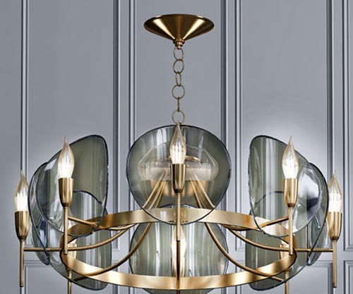 Concave Smoked Lucite Disc Chandelier