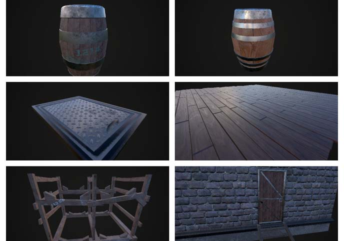 Medieval Barrels and boxes scene