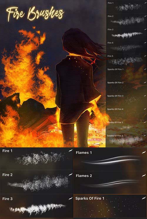 8 Realistic Fire Brushes Pack for Procreate
