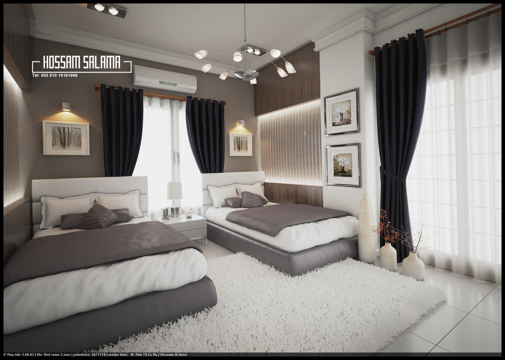 Modern bedroom scene 3D model 3D model Bed room 2