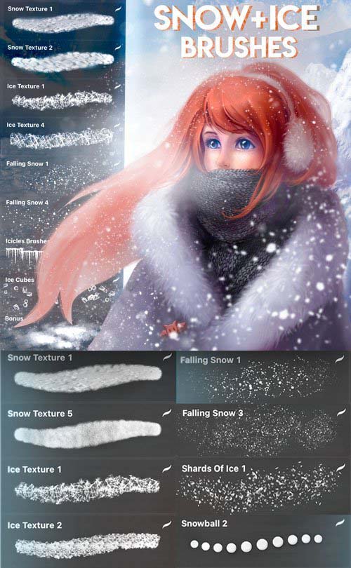Snow + Ice Brushes Pack for Procreate
