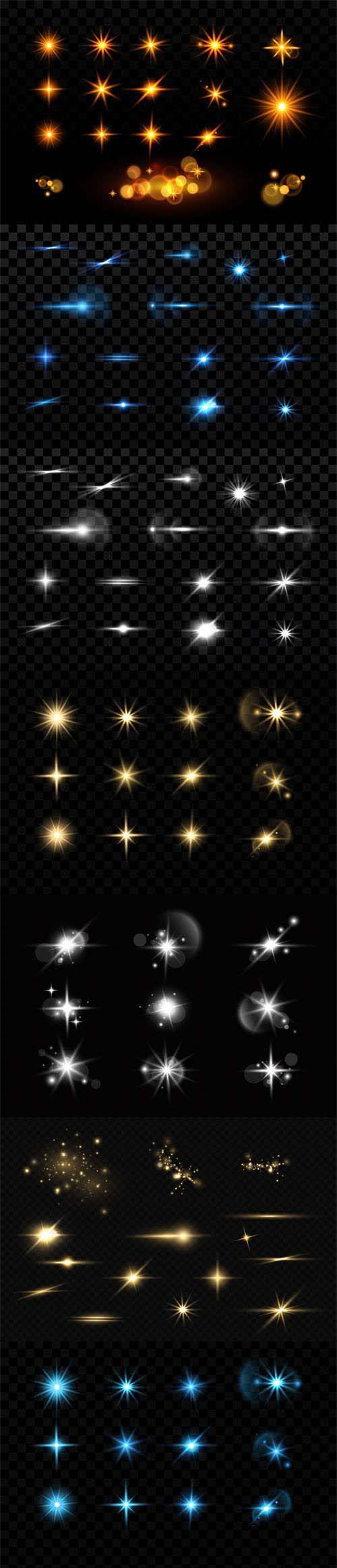 100+ Gold/Silver Stars & Lens Flare Vector Collection