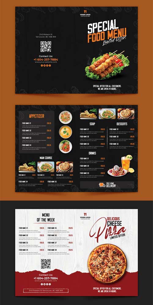 Restaurant Menu Bi-Fold Brochures PSD Templates
