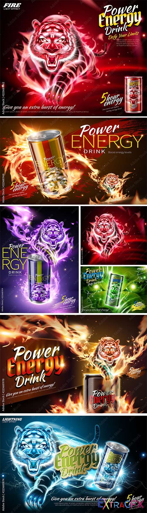 Tiger with red burning flame, power energy drink ads vector