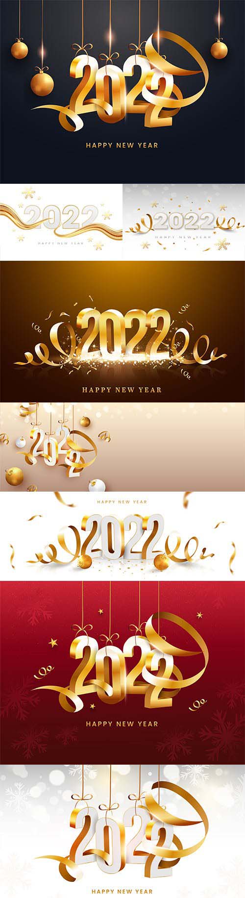 3d 2022 number hang with golden curl ribbons and baubles on peach bokeh background
