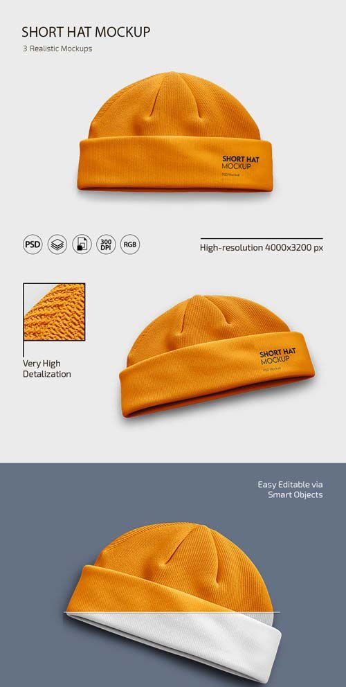 Realistic Short Winter Hat PSD Mockup Template