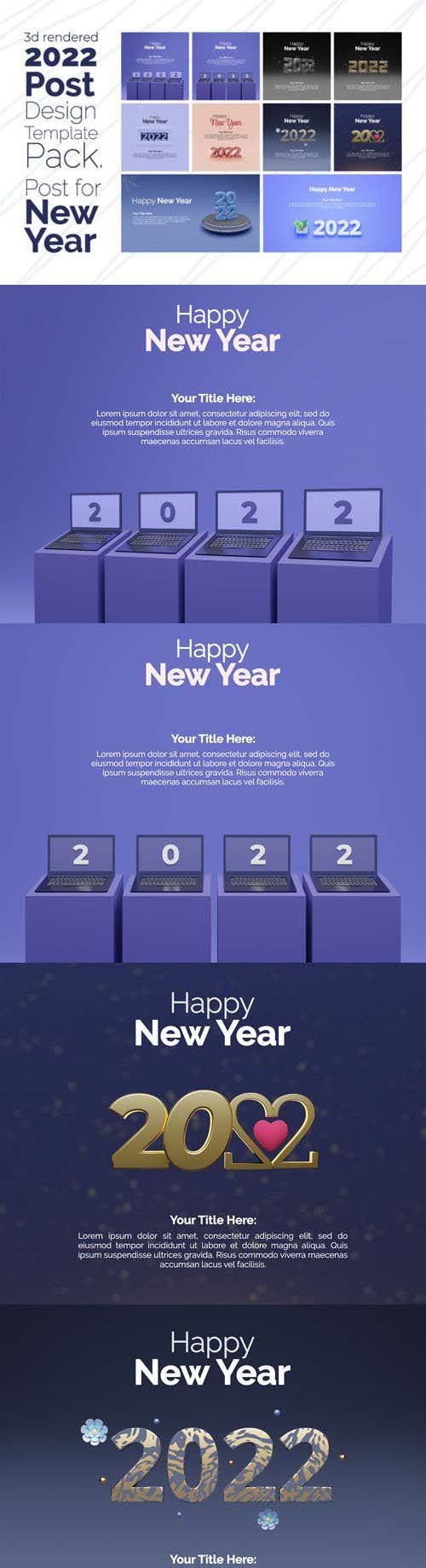 3D Rendered - 2022 Post Design PSD Templates Pack for New Year