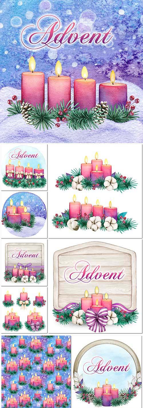 Watercolor purple advent candle dividers in vector