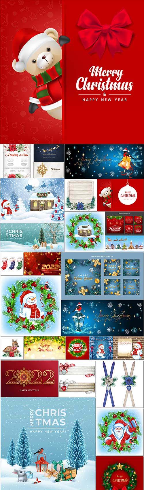 Merry christmas and happy new year vector poster
