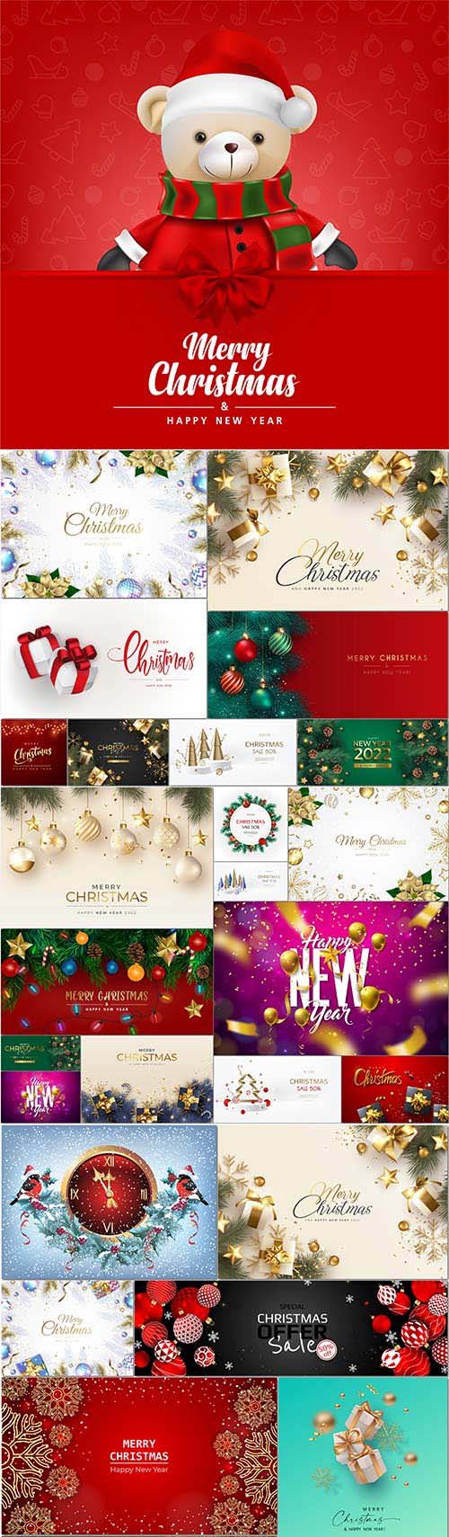 Merry christmas and happy new year greeting vector card