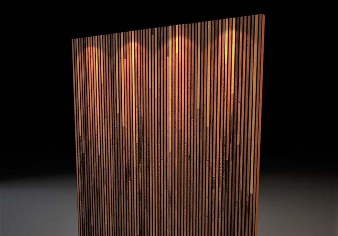 Wall panel with wood sticks and gold metal Texture