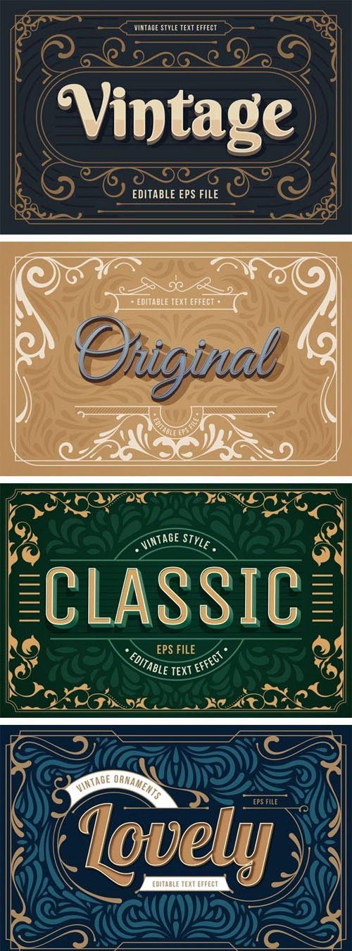Elegant Vintage Styles & Ornaments Pack - 8 Vector Text Effects