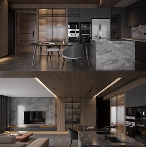 Living Room - Kitchen Interior by Dat Hip
