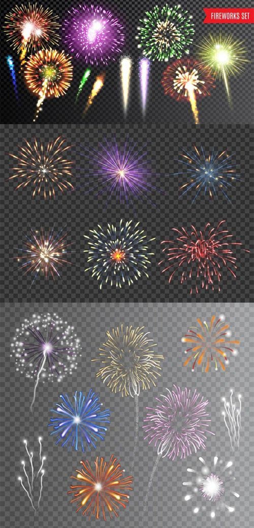 Realistic Festive Fireworks Collection Vol.2 - 7 Vector Templates