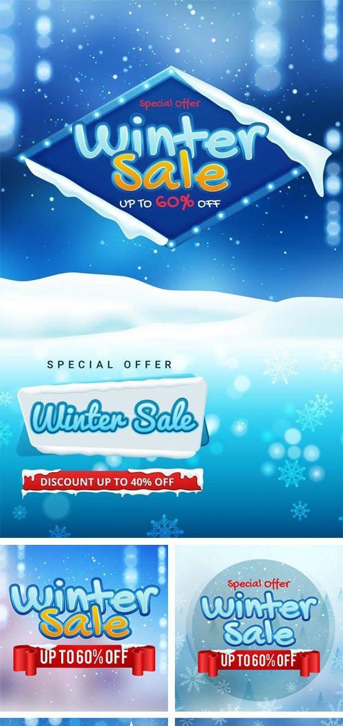 Winter Sales Banners & Backgrounds Collection - 8 Vector Templates