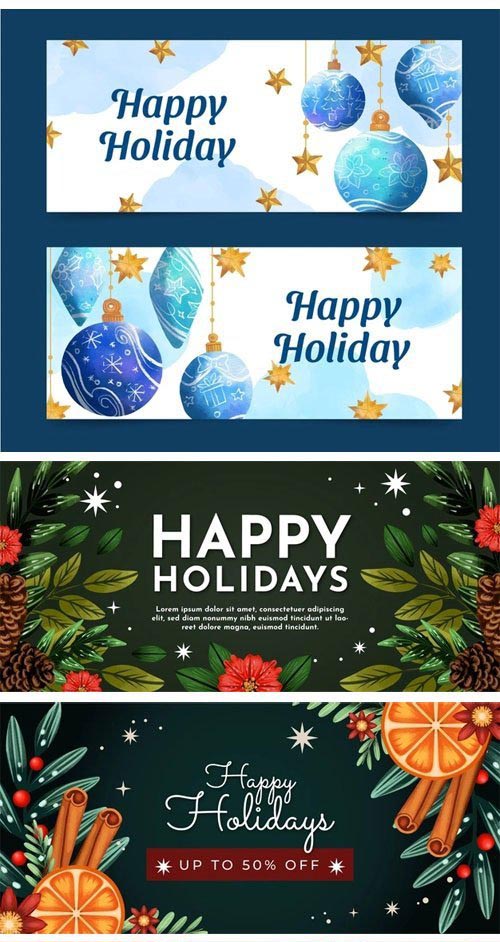 Happy Holidays Banners Collection - 9 Vector Templates