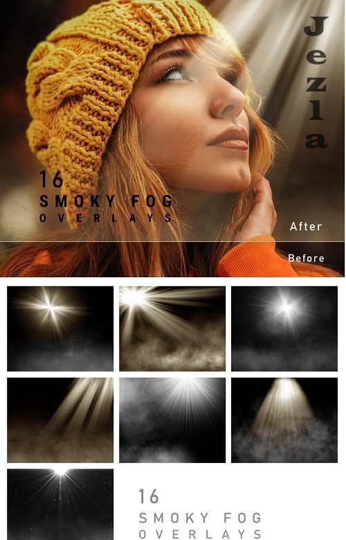 16 Smoky Light Overlays, Realistic light overlays, Smoke overlays