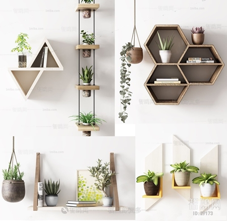 Modern green plant potted wall decoration
