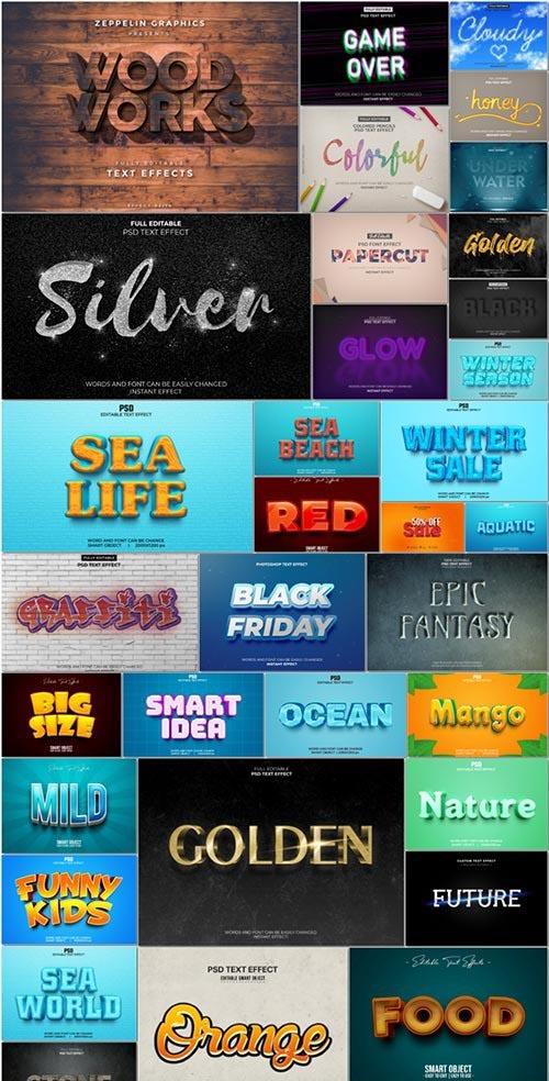 Bundle 3d text style effect in psd vol 10