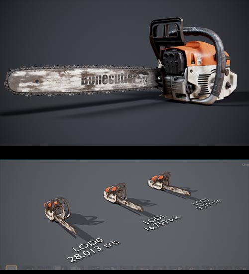 3D Chainsaw GameReady LODs model