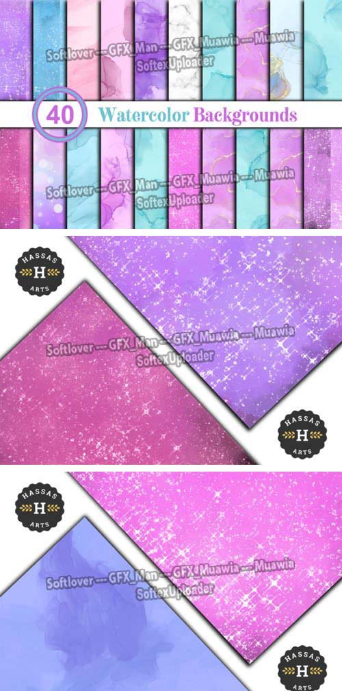 40 Printable Watercolor Backgrounds Bundle