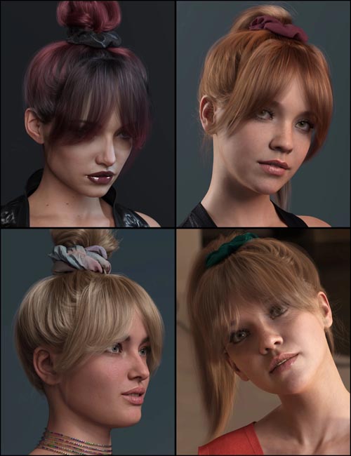 4-in-1 Buns and Ponytail Hair for Genesis 8 and 8.1 Females
