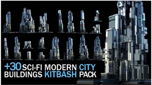+30 Sci-Fi Modern City Buildings Kitbash Pack