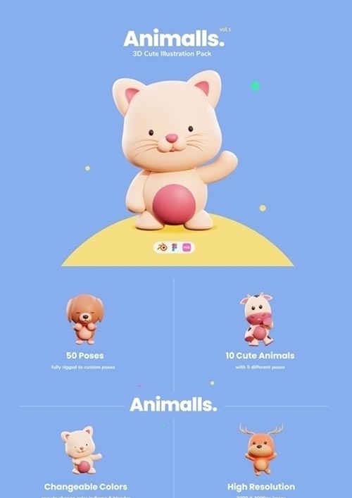 Animalls - 3D Cute Illustration Pack