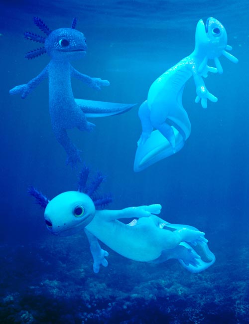 Aquarius Poses for Genesis 3 and 8 Male and Toon Axolotl