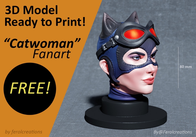 Free Catwoman Fanart Ready for 3D Print Free 3D print model