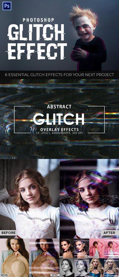 100+ Glitch Photo Effects & Overlays for Photoshop