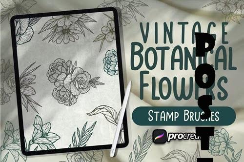 Vintage Botanical Flowers Brush Stamp