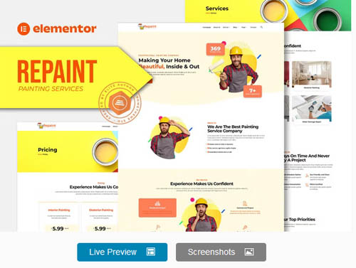 ThemeForest - Repaint - Painting Company Service Elementor Template Kit 38018130