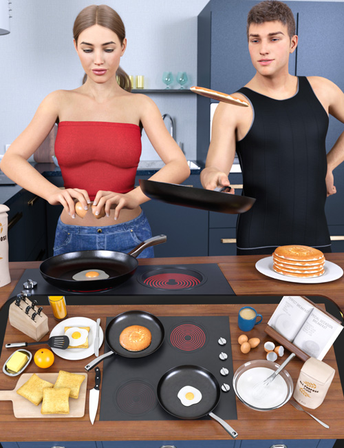Z Let's Make Breakfast Props and Poses for Genesis 8 and 8.1