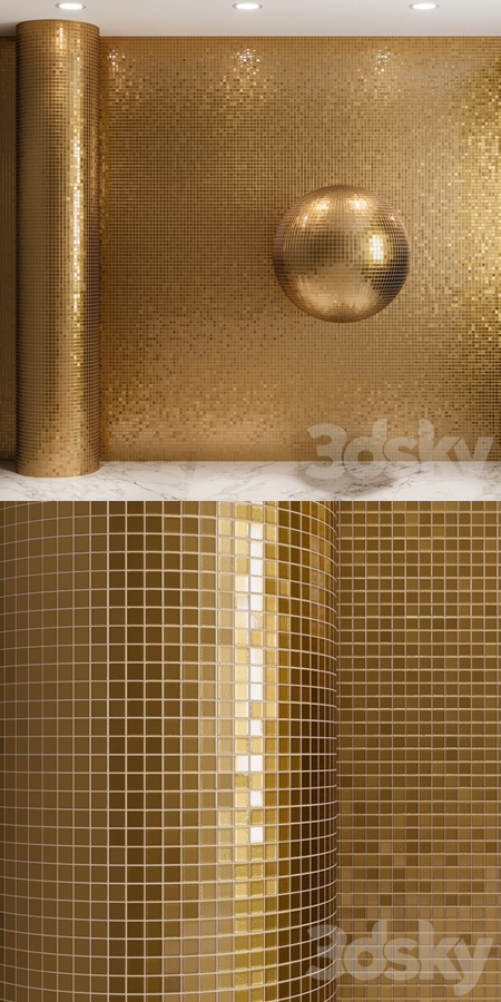 Gold mosaic material on glass