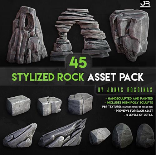 CGTrader - 45 Stylized Rock Asset Pack Low-poly 3D model