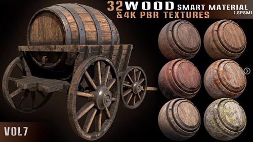 Artstation - 32 wood smart material + 4k PBR textures - Vol 7 and Stylized Wood Smart Materials