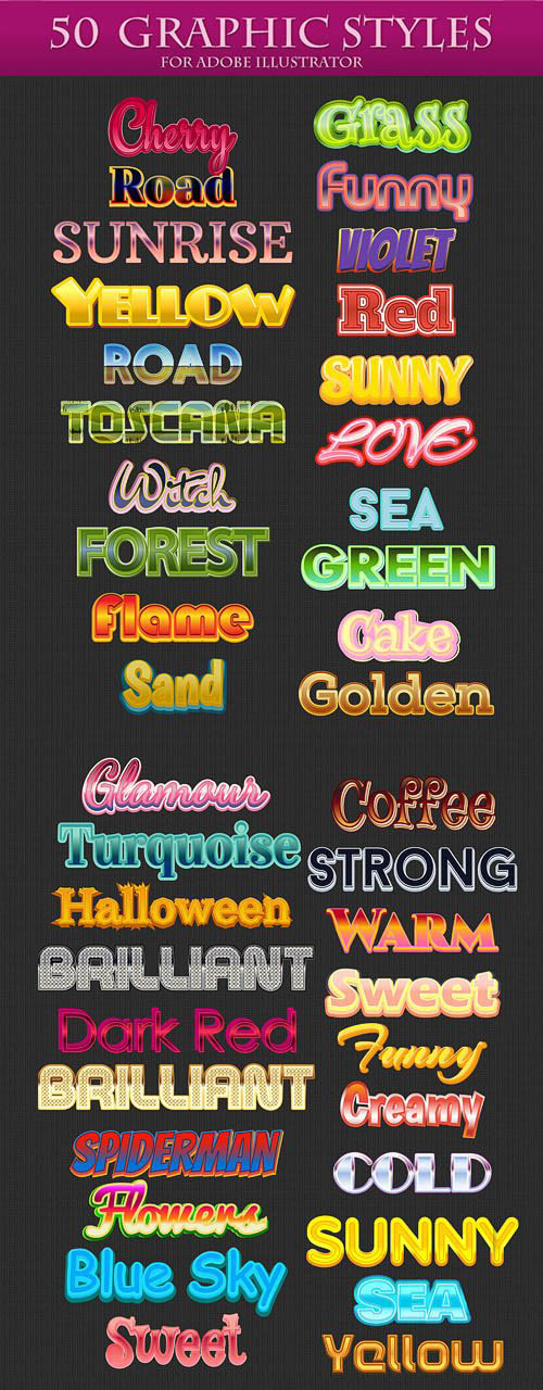 50+ Colorful Text Styles Pack for Illustrator
