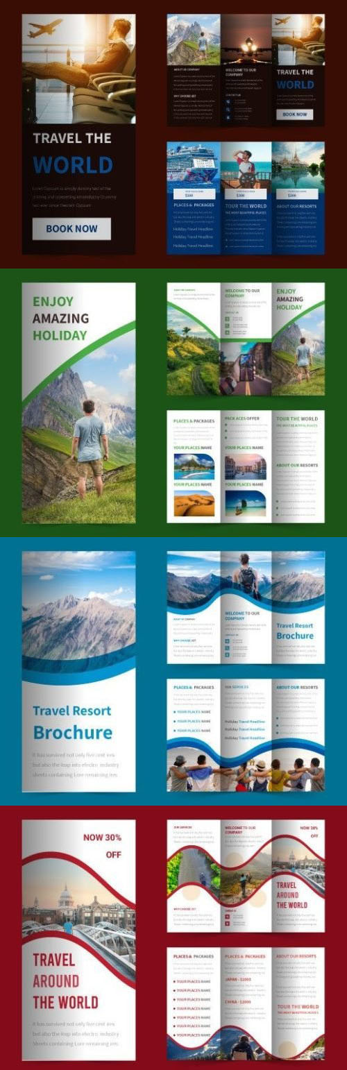 Travel Agency Tri-fold Brochure Vector Templates