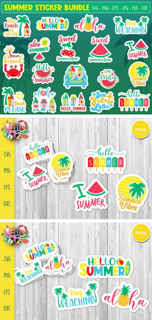 Summer Stickers Vector Bundle
