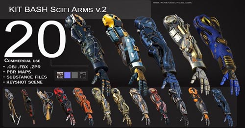 Artstation - 20 Scifi Arms GameReady v.2 + PBR Maps + Render Scene