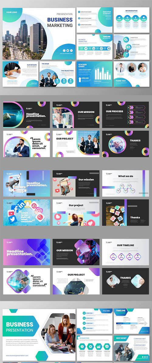 30+ Gradient Business Presentation Slides Vector Templates Collection Vol.2