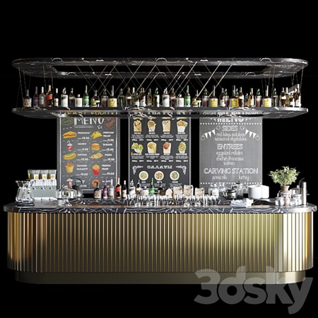 A large design project of a bar counter with strong alcohol, wine and a variety of cocktails. Alc...