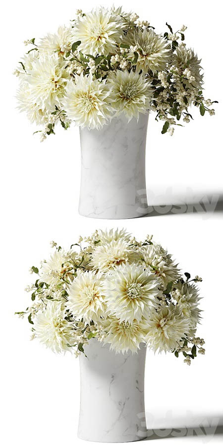 Bouquet of white chrysanthemums with snowberry twigs