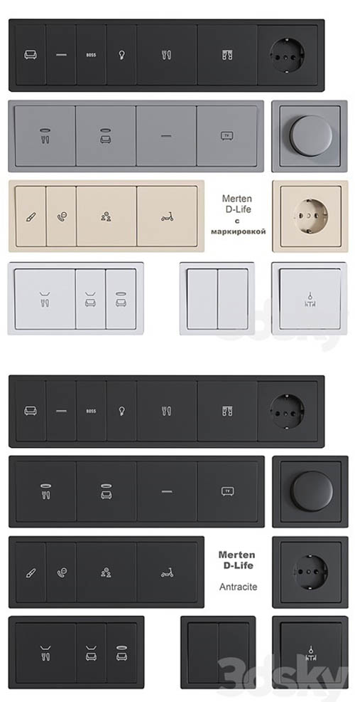 Schneider Electric sockets and switches with markings